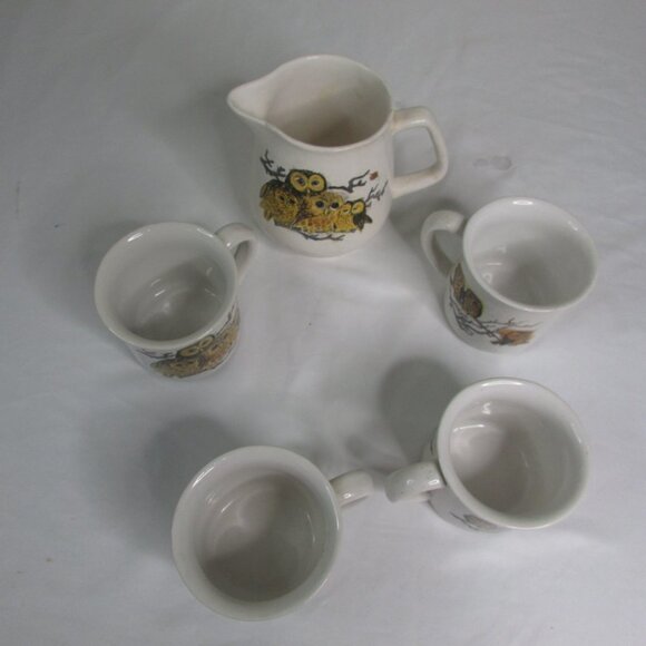 Enesco Tea Pot 4 Mug Set Owls Vintage - Picture 9 of 13